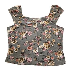 Rewind Button Down Crop Top Sleeveless Sage Green Floral Boho Button Front Large